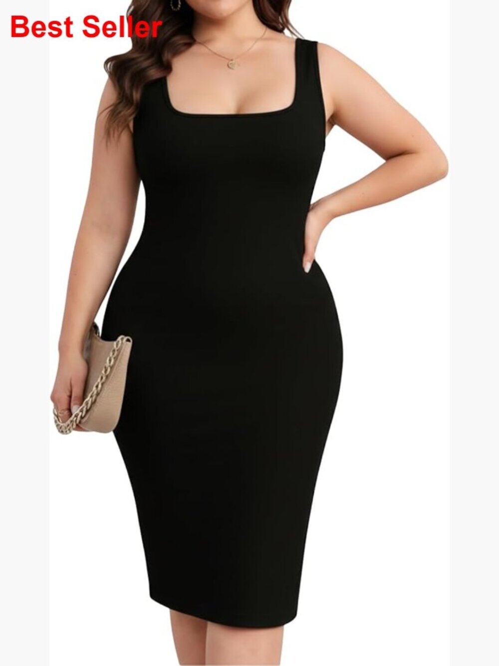 Plus Size Ribbed Square Neck Tank Bodycon Midi Sun Dress
